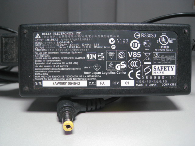 БЛОК ПИТАНИЯ Acer, Delta, 19V 3,42A., 5,5x1,7mm, ORIGINAL "!"