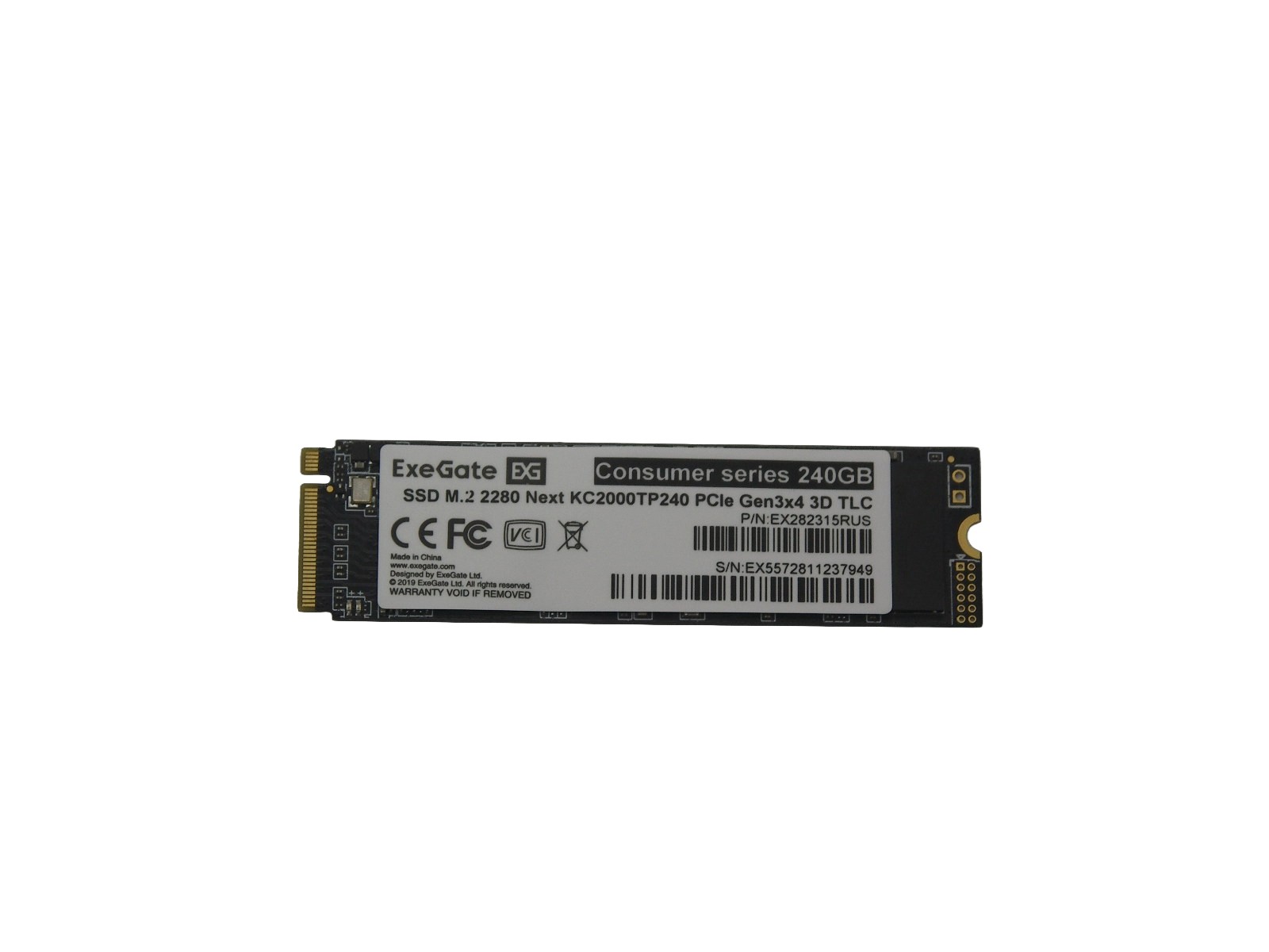 Накопитель SSD M.2 2280 240Gb ExeGate KC2000MNext, EX282315RUS, NVME PCIe 3.x x4