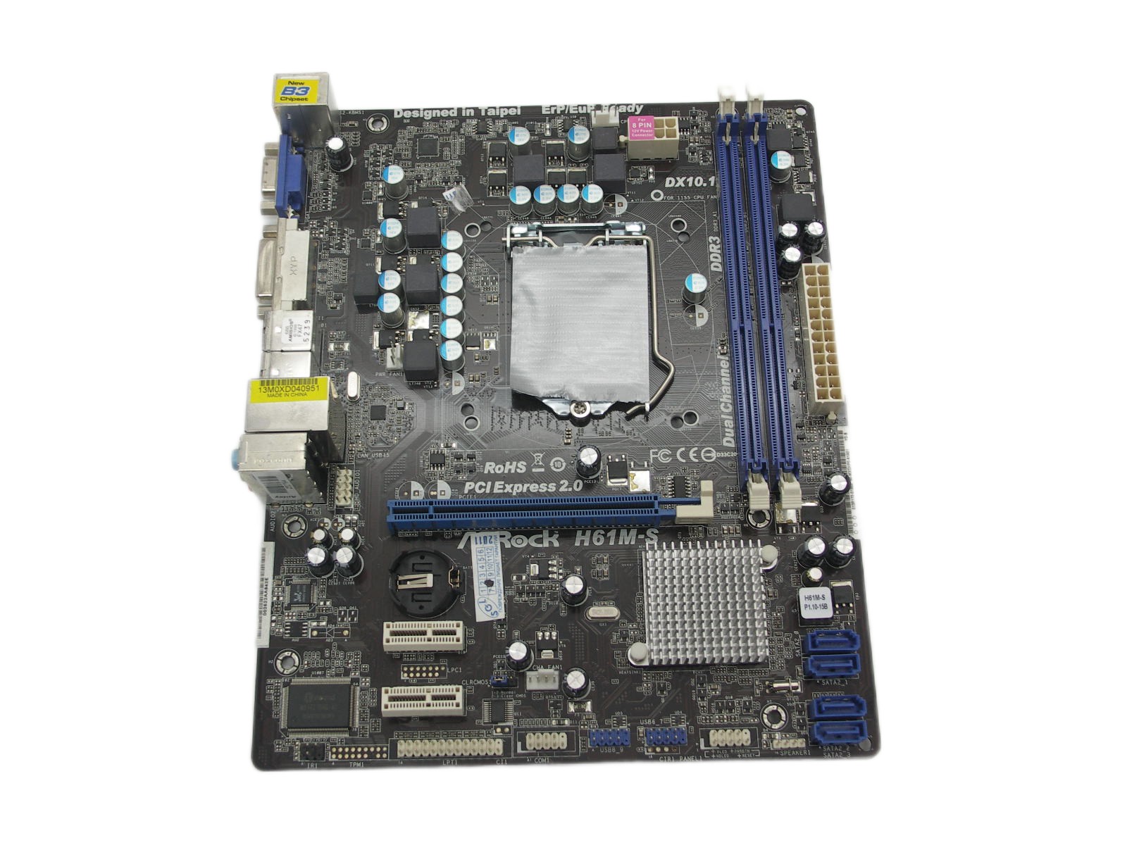 Материнская плата S-1155 AsRock H61M-S Rev:1.02, H61/2DDR3/SATA/Lan/VGA/DVI/Sb/mATX "!"