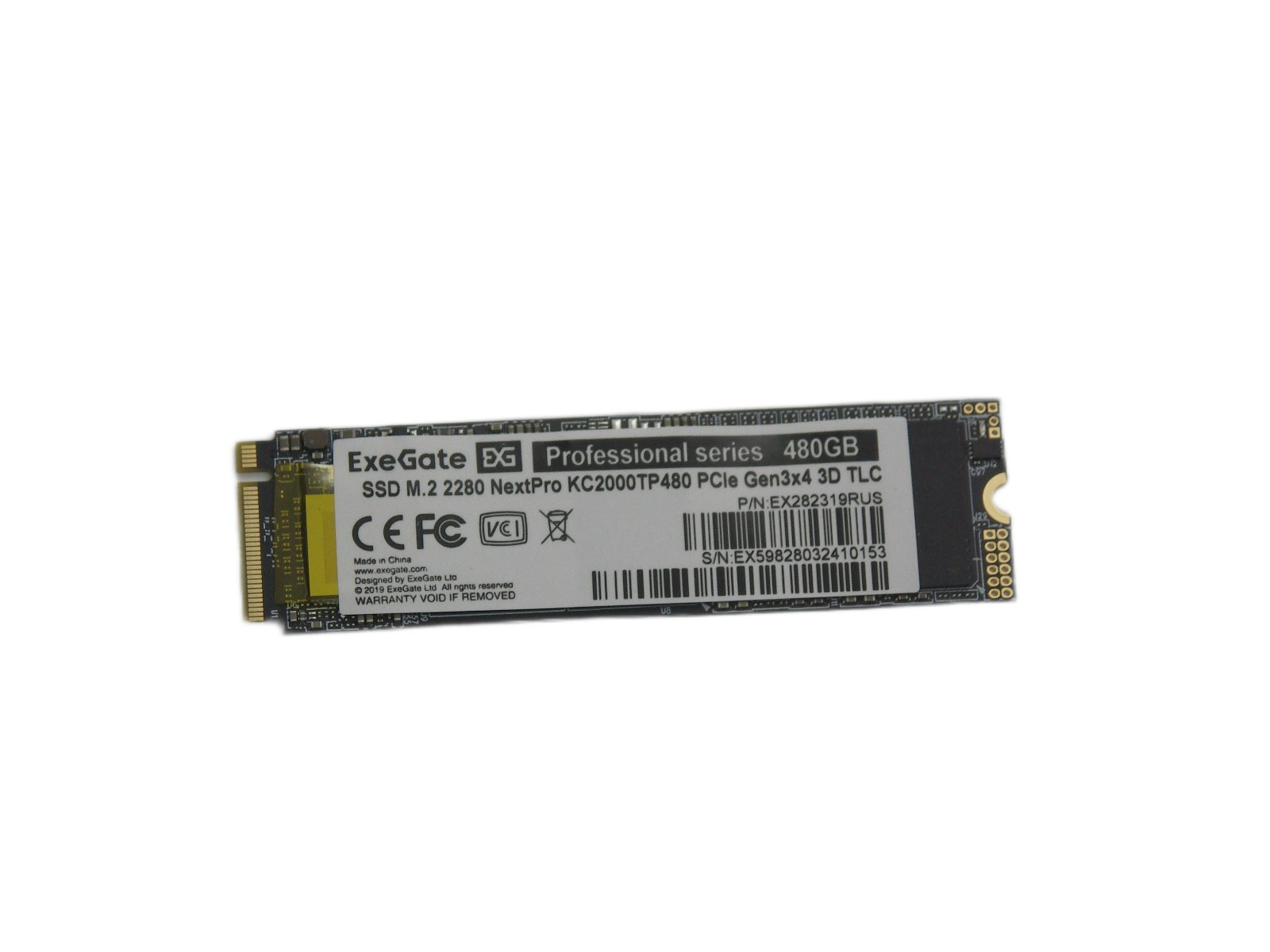 Накопитель SSD M.2 2280 480Gb ExeGate KC2000TP480 NextPro, EX282319RUS, NVME PCIe 3.x x4