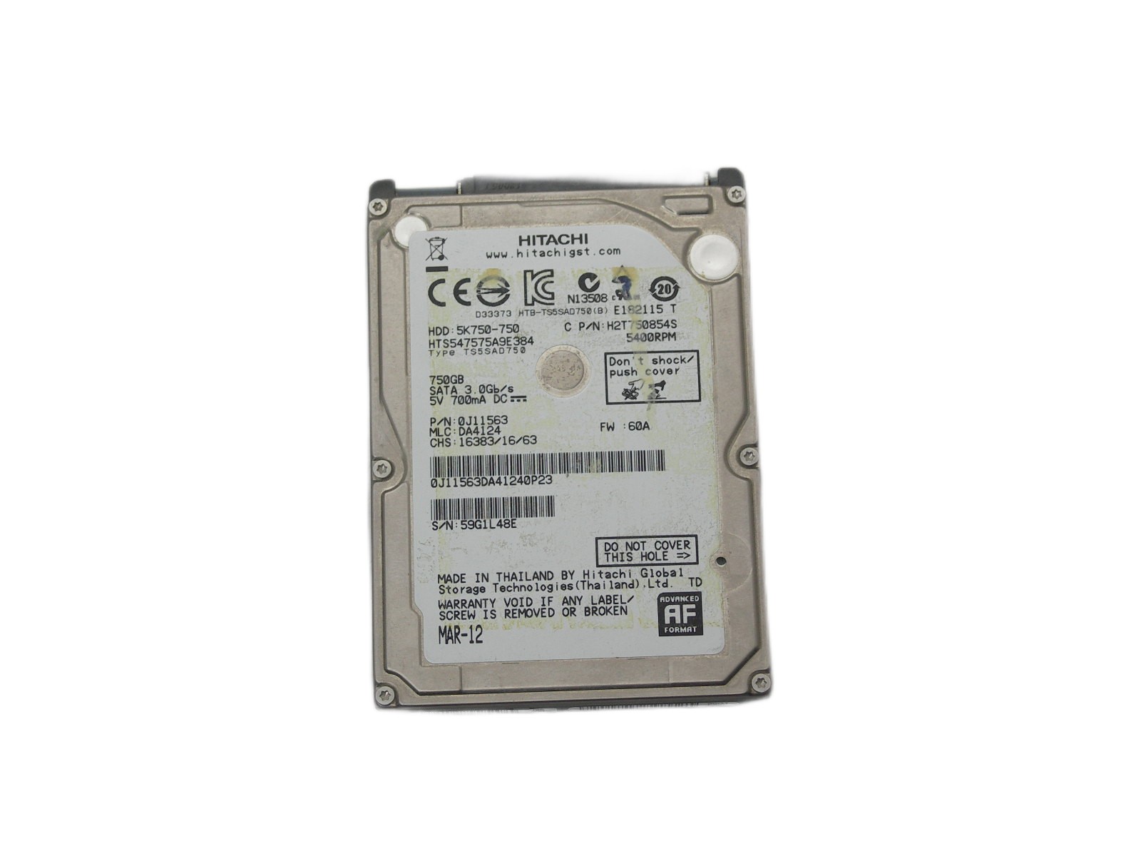 Жесткий диск 2,5" 750 GB HITACHI HTS547575A9E384 SATA "!"