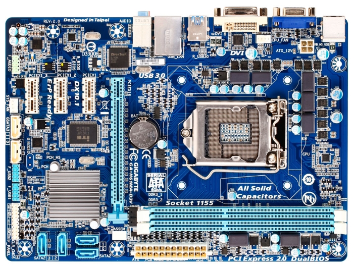Материнская плата S-1155 Gigabyte GA-H61MA-D3V REV:2.0 PCI-E/2xDDR3/SVGA/DVI/USB3.0/GbLAN/Sb/mATX "!"