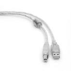 Кабель USB 2.0 AM/BM, экран, ферит.кольцо, 0,75м, Gembird/Cablexpert, прозрачный, CCF-USB2-AMBM-TR-0,75