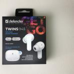 Наушники с микрофоном Bluetooth Defender Twins 945 беспроводные, вкладыши, TWS, белый